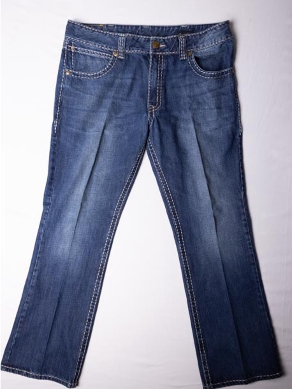 Wrangler Rock 47 Denim Jeans Medium Wash Thick Stitch Men Bootcut 38x32 MWR47EL